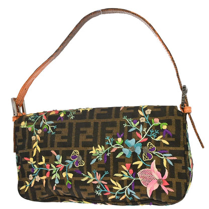 Fendi * Brown Zucca Lizard Beaded Embroidery Baguette Handbag