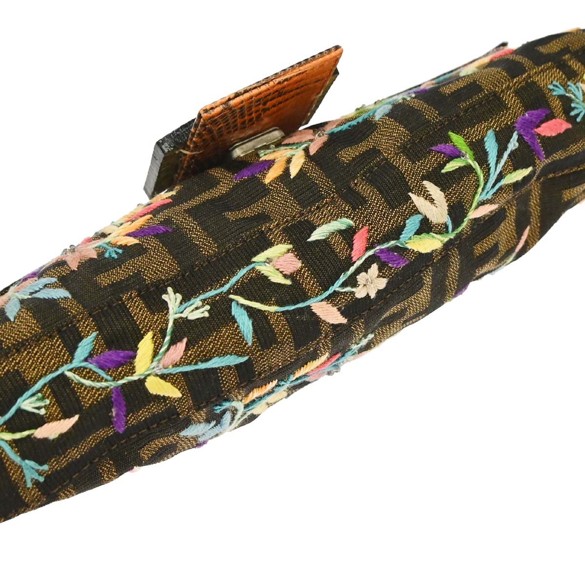 Fendi * Brown Zucca Lizard Beaded Embroidery Baguette Handbag