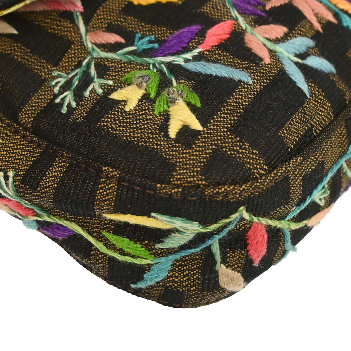 Fendi * Brown Zucca Lizard Beaded Embroidery Baguette Handbag