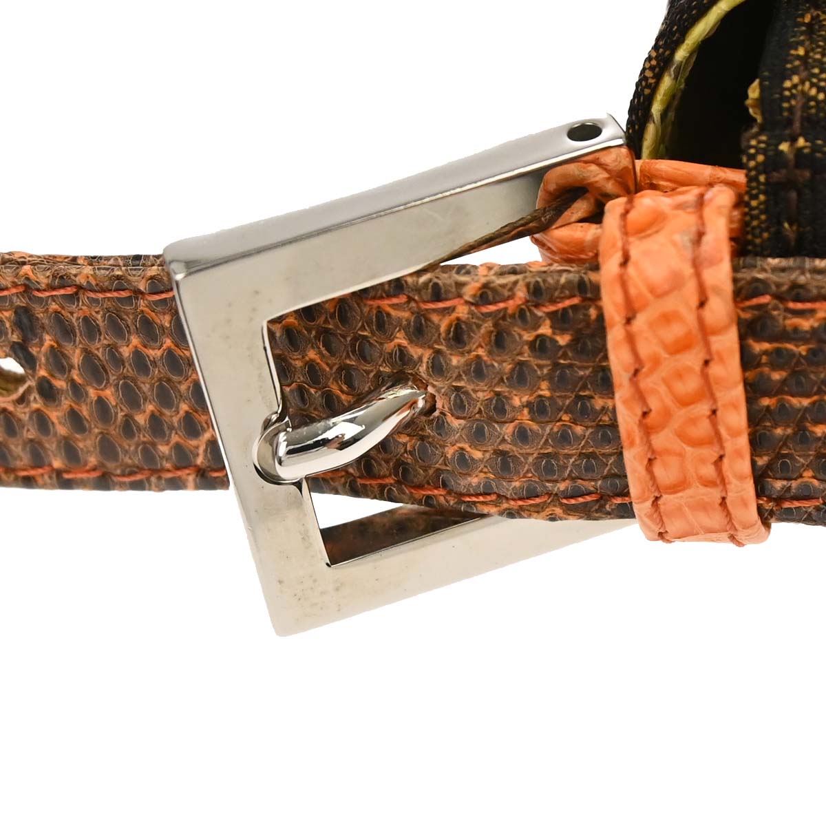 Fendi * Brown Zucca Lizard Beaded Embroidery Baguette Handbag