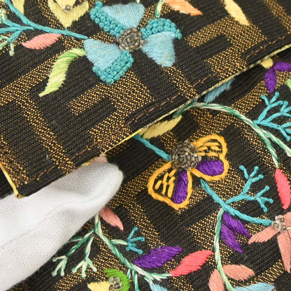 Fendi * Brown Zucca Lizard Beaded Embroidery Baguette Handbag