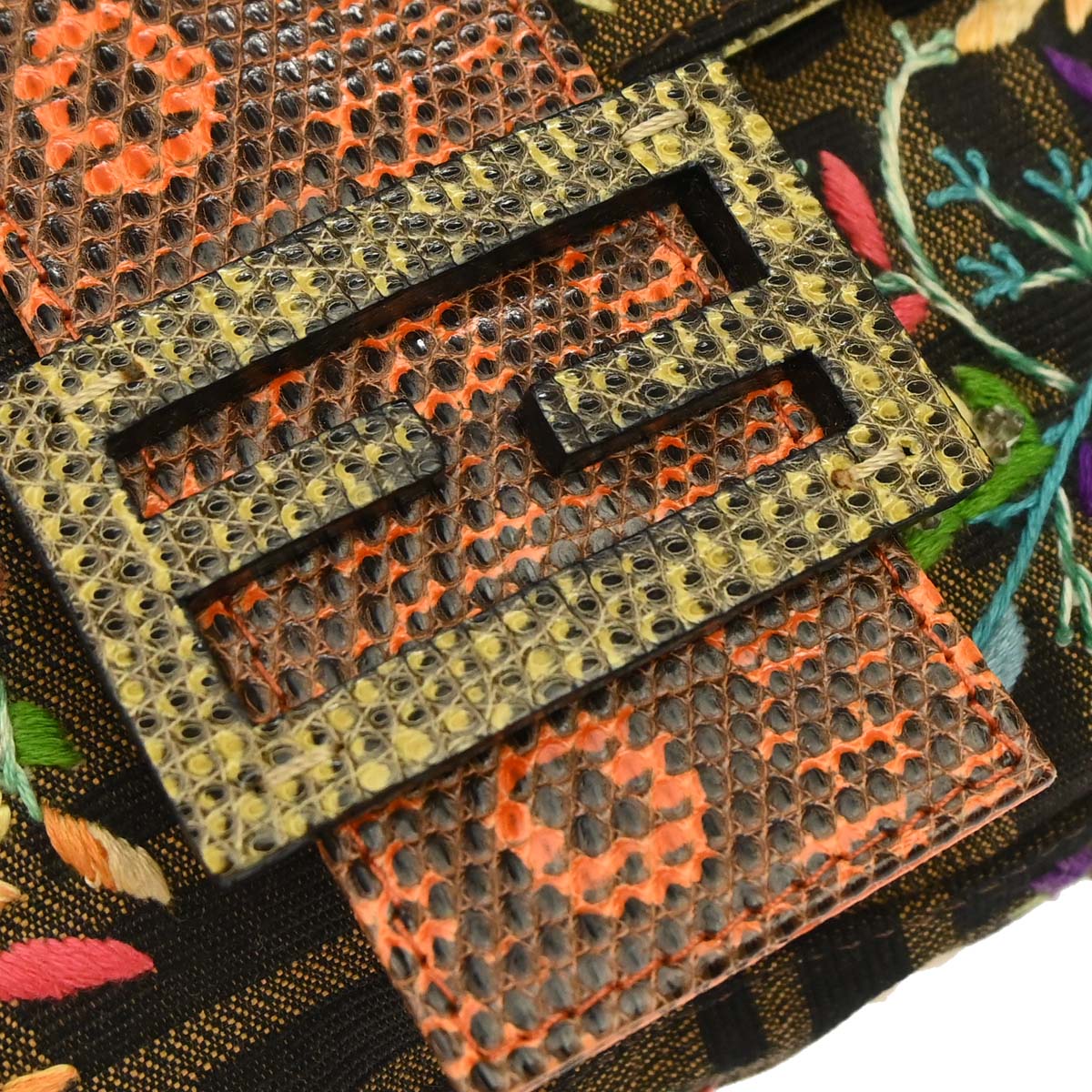Fendi * Brown Zucca Lizard Beaded Embroidery Baguette Handbag