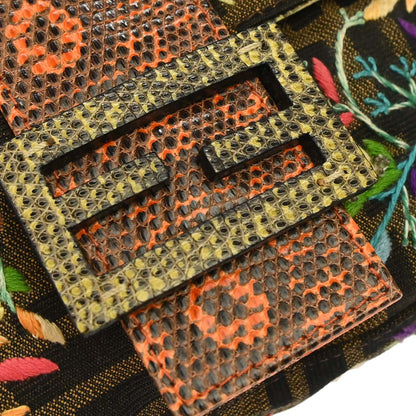 Fendi * Brown Zucca Lizard Beaded Embroidery Baguette Handbag