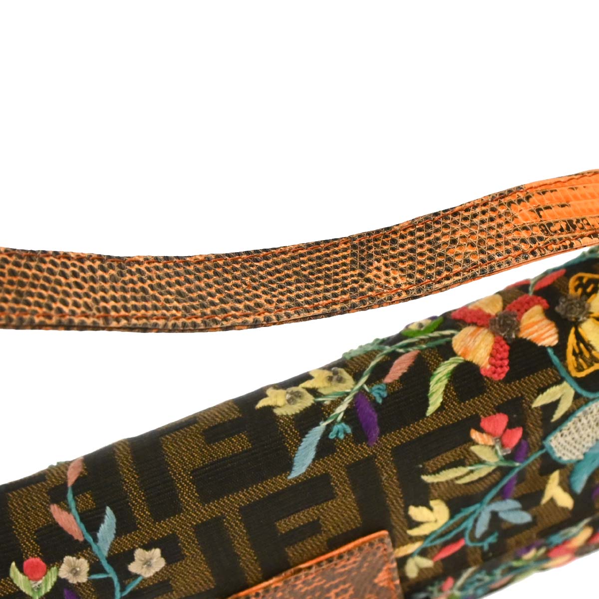 Fendi * Brown Zucca Lizard Beaded Embroidery Baguette Handbag