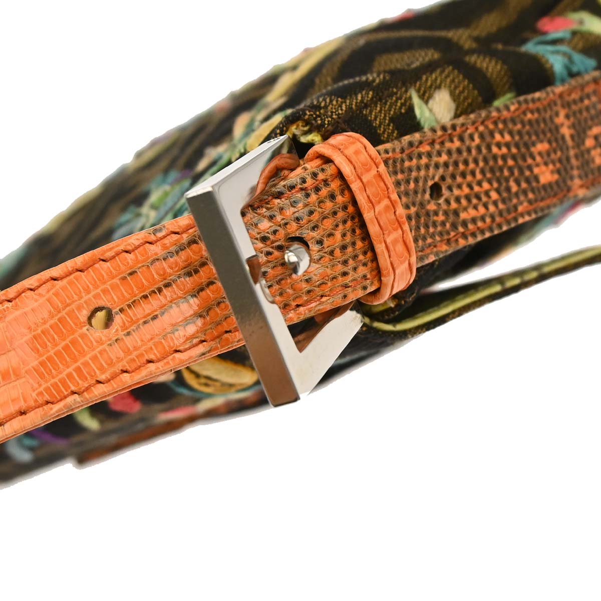 Fendi * Brown Zucca Lizard Beaded Embroidery Baguette Handbag