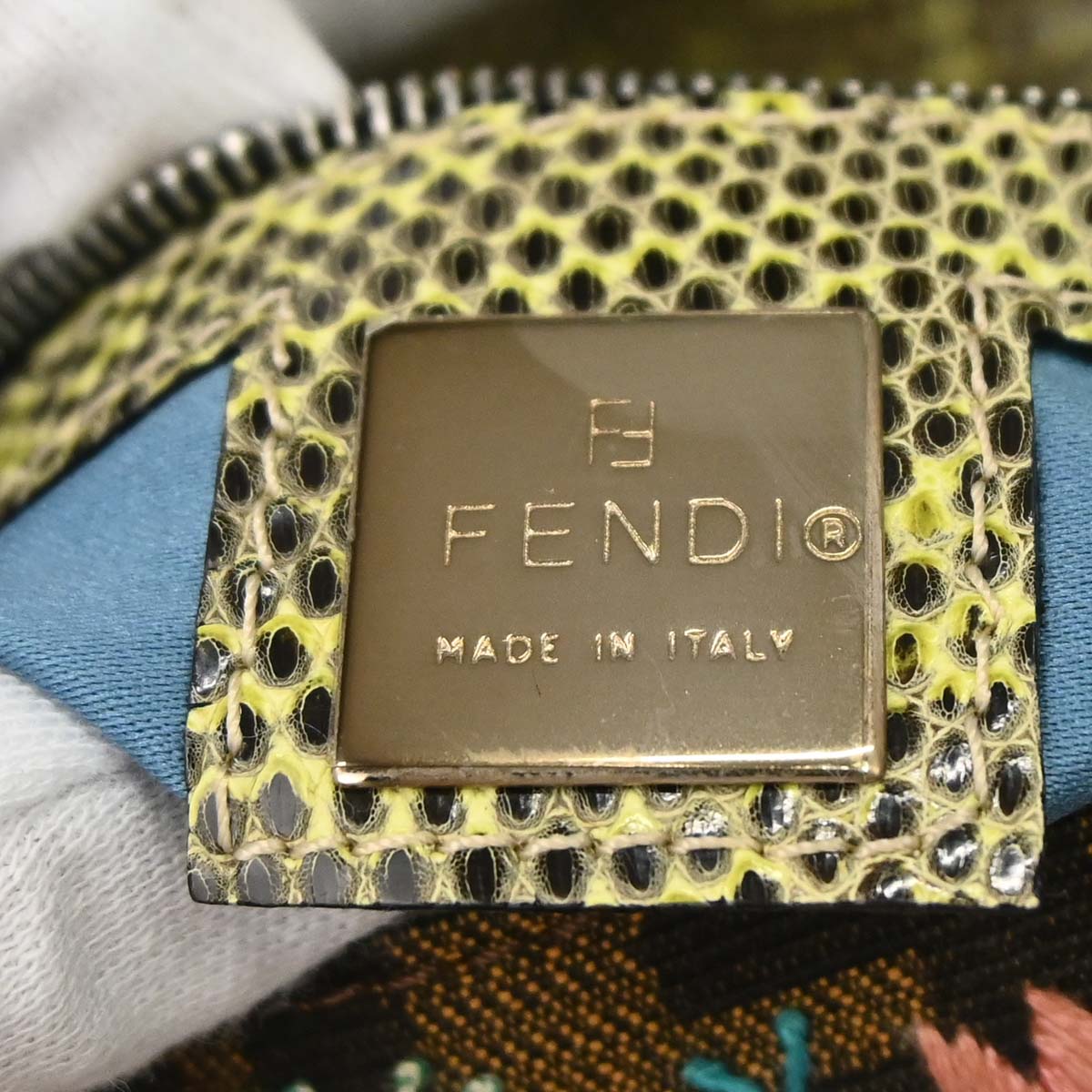 Fendi * Brown Zucca Lizard Beaded Embroidery Baguette Handbag
