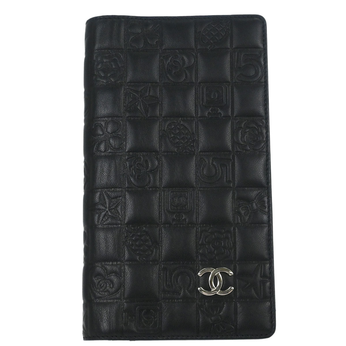 Chanel 2005-2006 Black Lambskin Icon Long Bifold Wallet