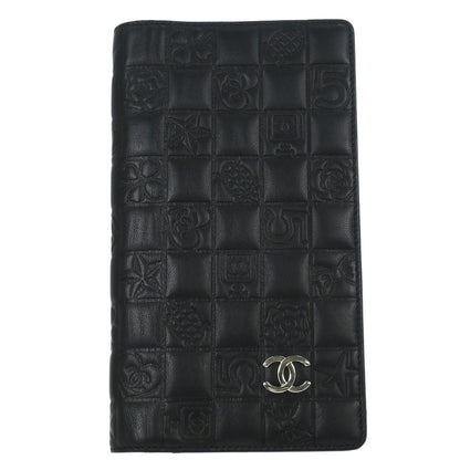 Chanel 2005-2006 Black Lambskin Icon Long Bifold Wallet