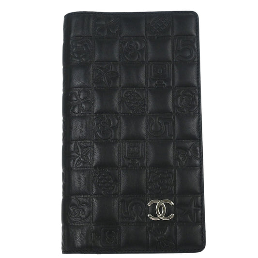 Chanel 2005-2006 Black Lambskin Icon Long Bifold Wallet