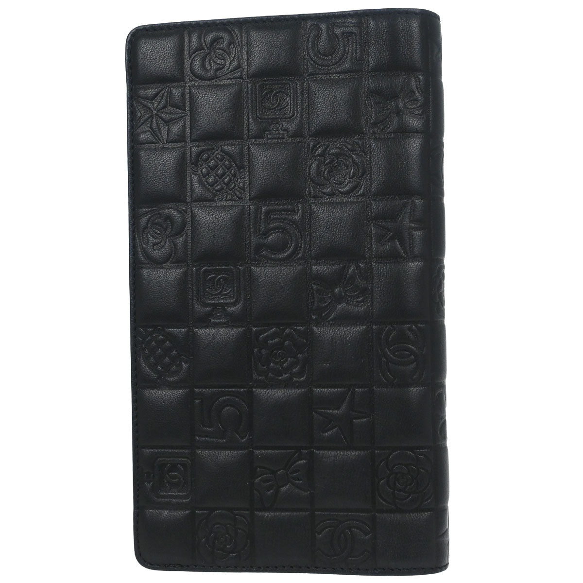 Chanel 2005-2006 Black Lambskin Icon Long Bifold Wallet
