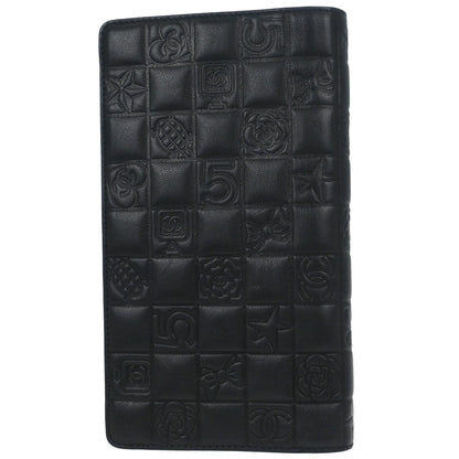 Chanel 2005-2006 Black Lambskin Icon Long Bifold Wallet