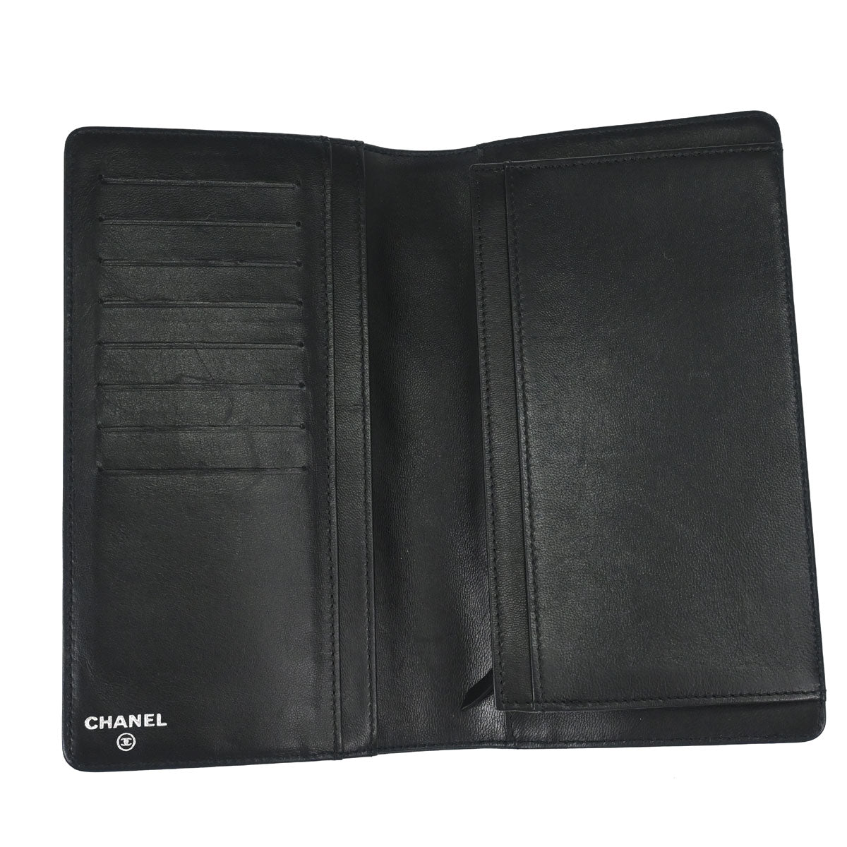 Chanel 2005-2006 Black Lambskin Icon Long Bifold Wallet