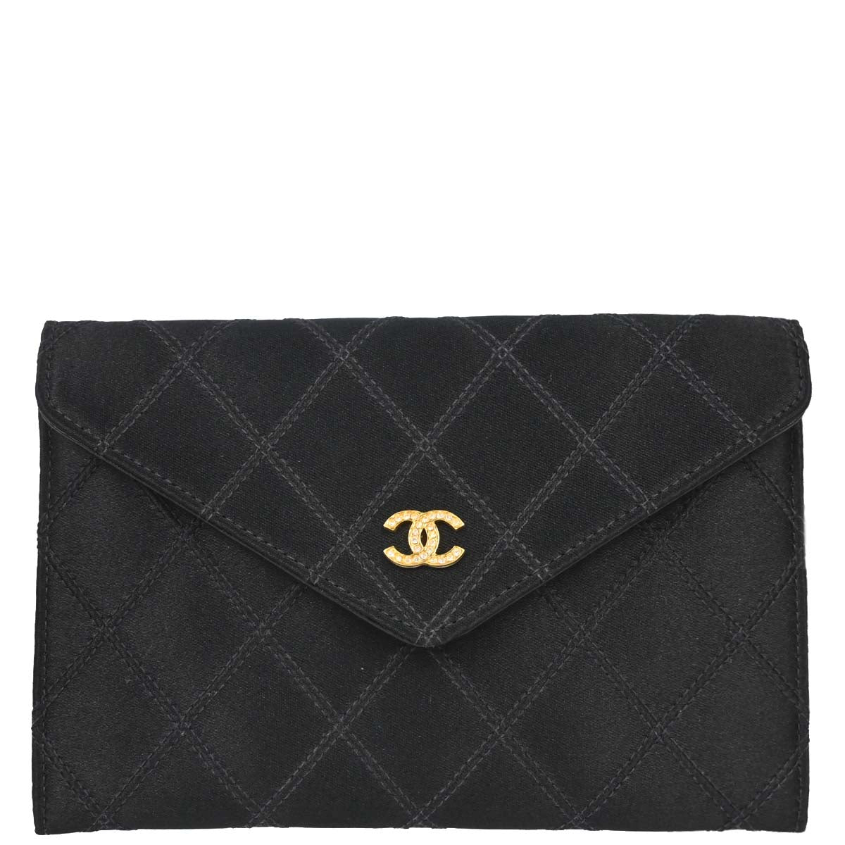 Chanel 1991-1994 Black Satin Bicolore Coin Purse Wallet