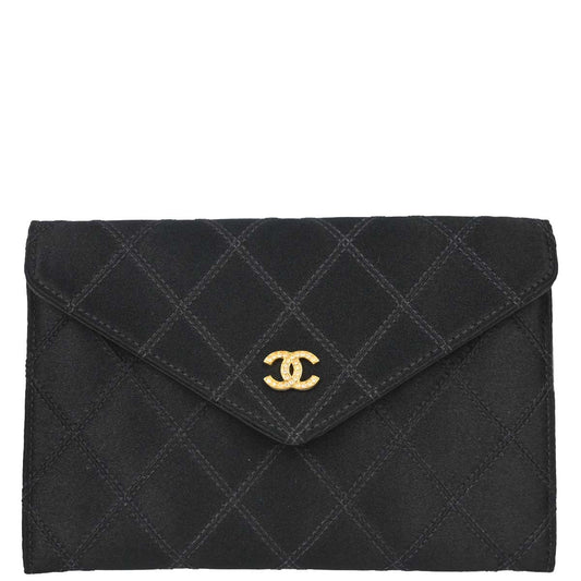 Chanel 1991-1994 Black Satin Bicolore Coin Purse Wallet