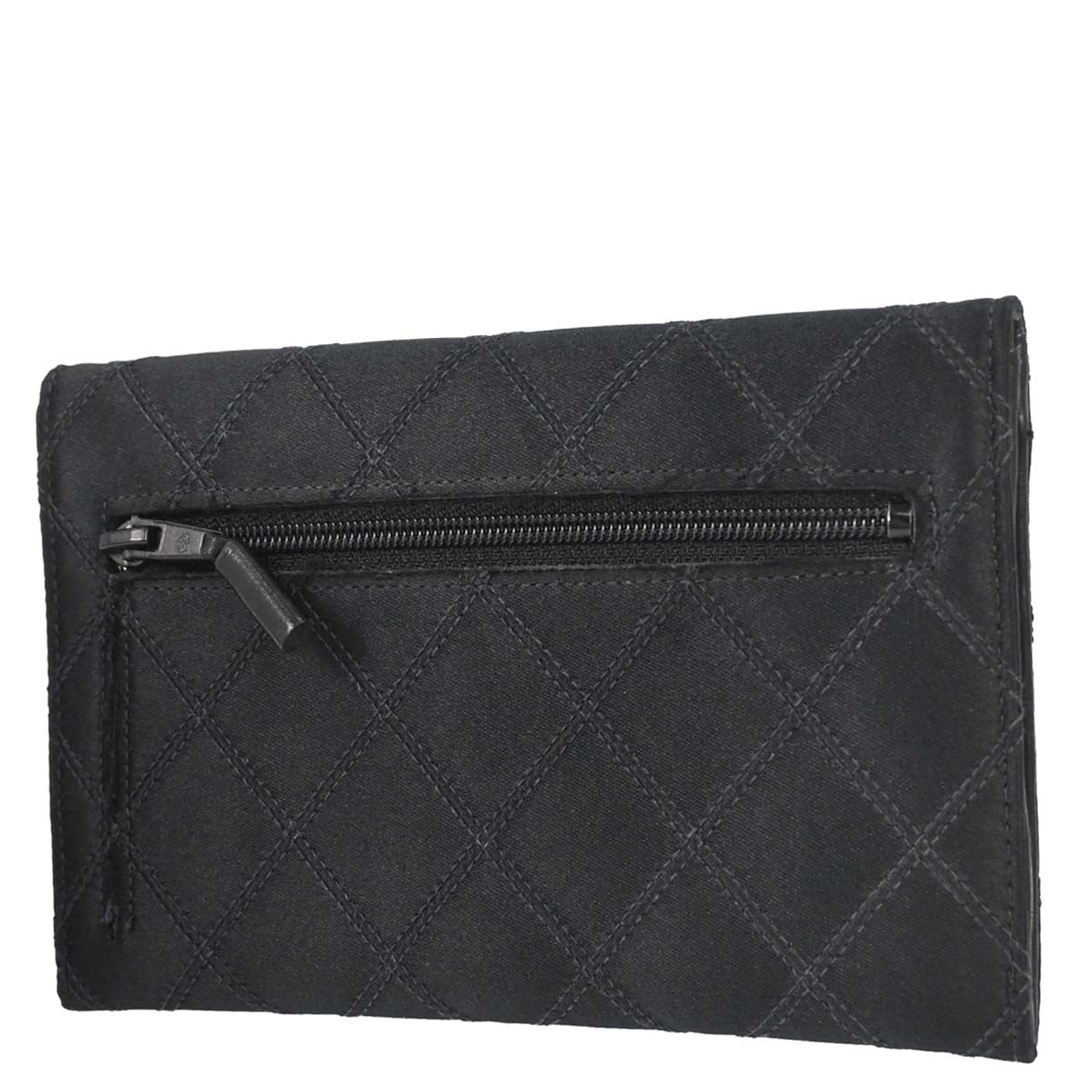 Chanel 1991-1994 Black Satin Bicolore Coin Purse Wallet