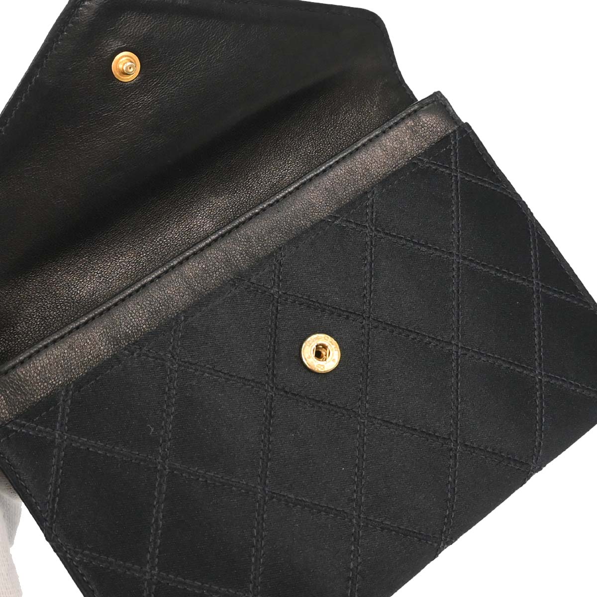 Chanel 1991-1994 Black Satin Bicolore Coin Purse Wallet