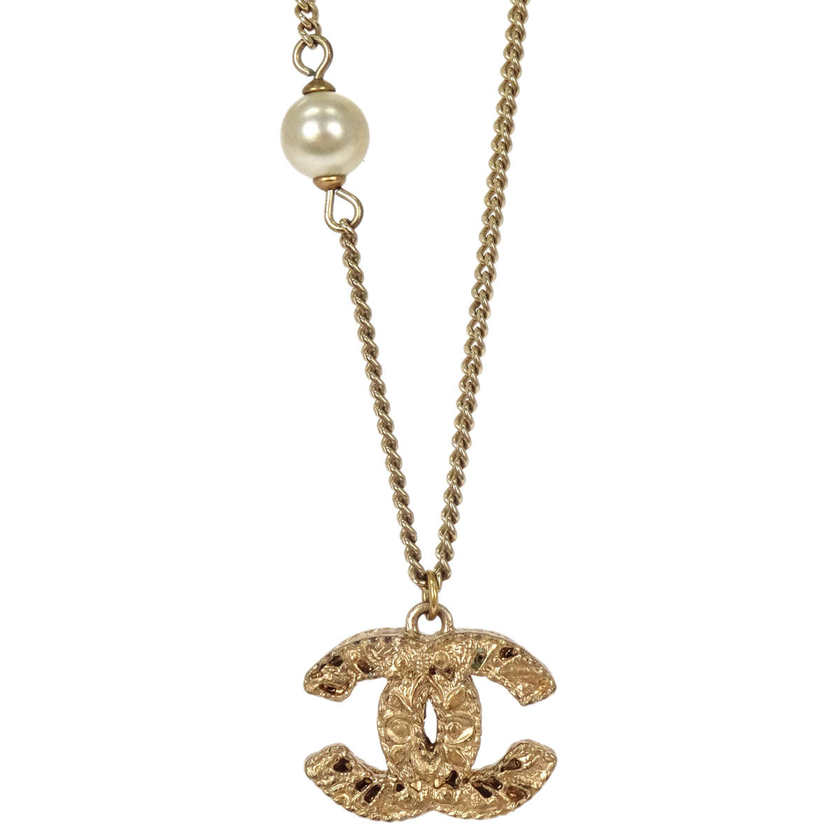 Chanel Costume Pearl Gold Chain CC Pendant Necklace 08A