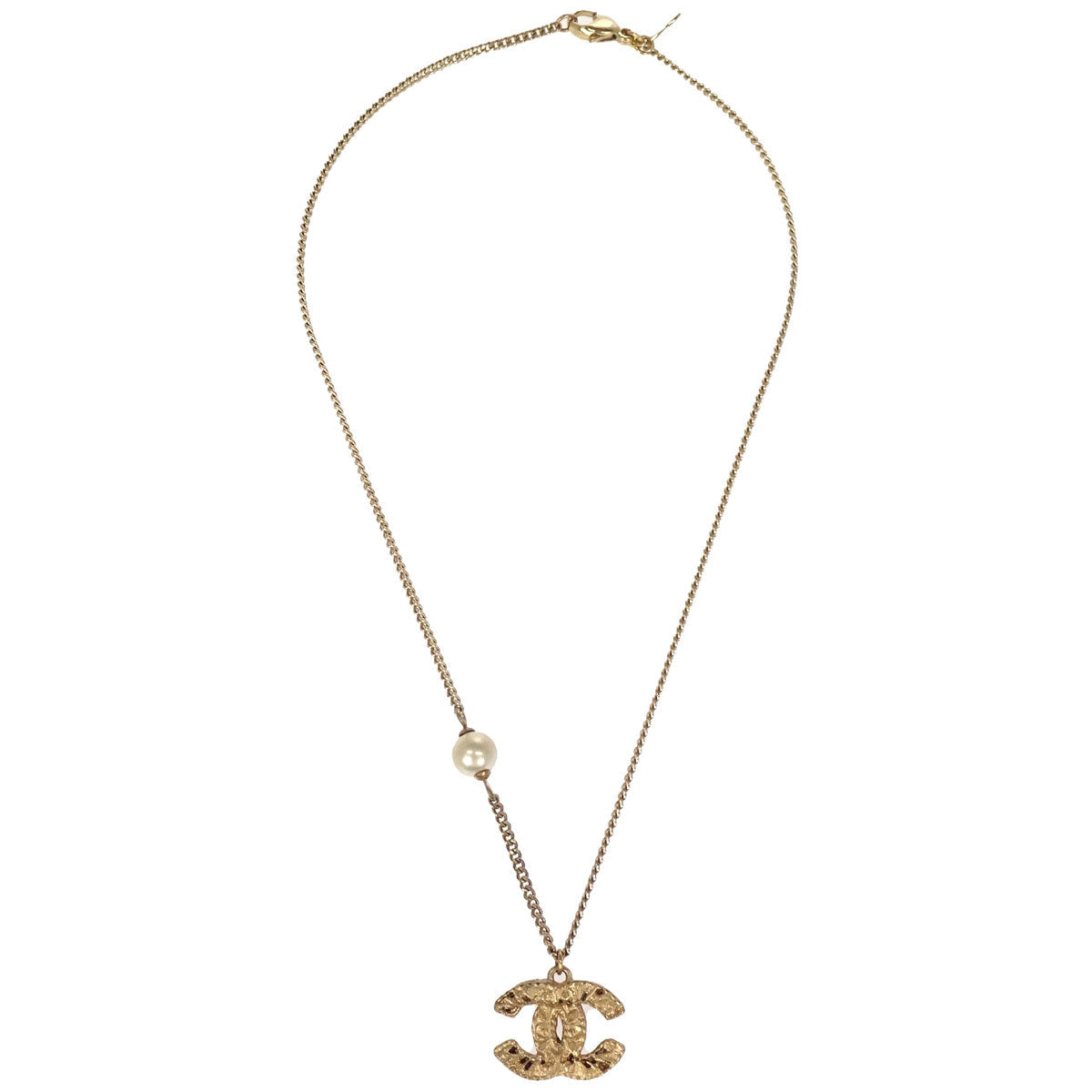 Chanel Costume Pearl Gold Chain CC Pendant Necklace 08A