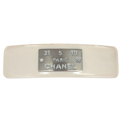Chanel Barrette Hair Accessories White Silver Acrylic 99A
