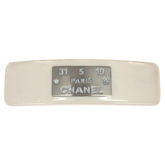Chanel Barrette Hair Accessories White Silver Acrylic 99A