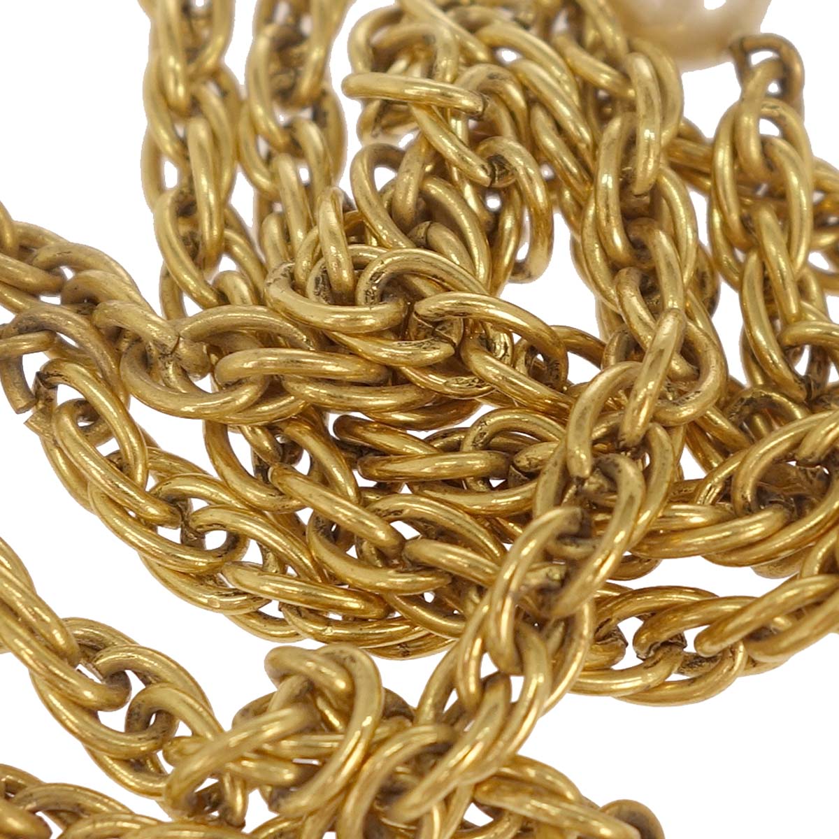 Chanel Long Chain Necklace Clover Gold Costume Pearl 1983
