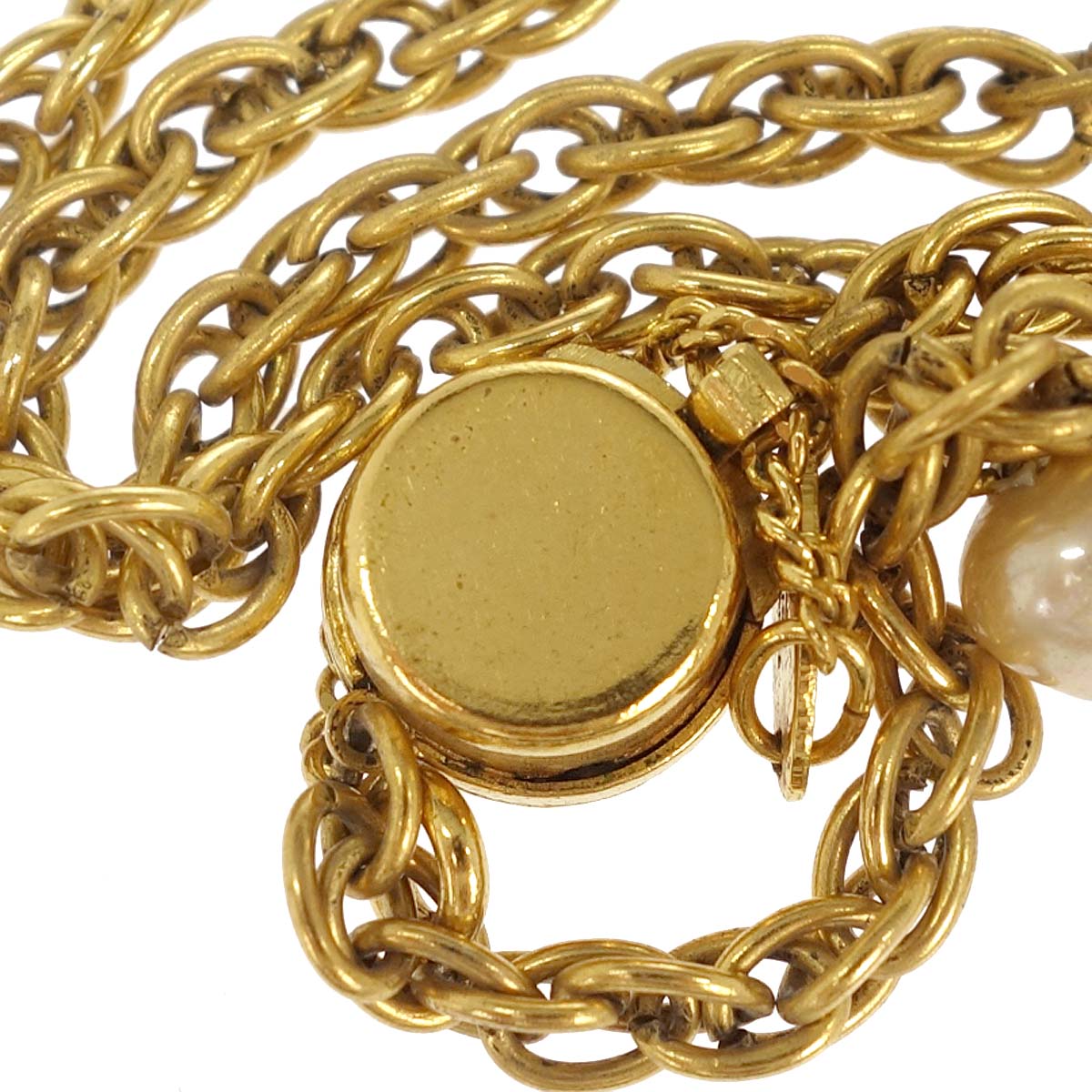 Chanel Long Chain Necklace Clover Gold Costume Pearl 1983