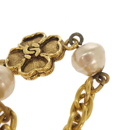 Chanel Long Chain Necklace Clover Gold Costume Pearl 1983