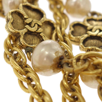 Chanel Long Chain Necklace Clover Gold Costume Pearl 1983