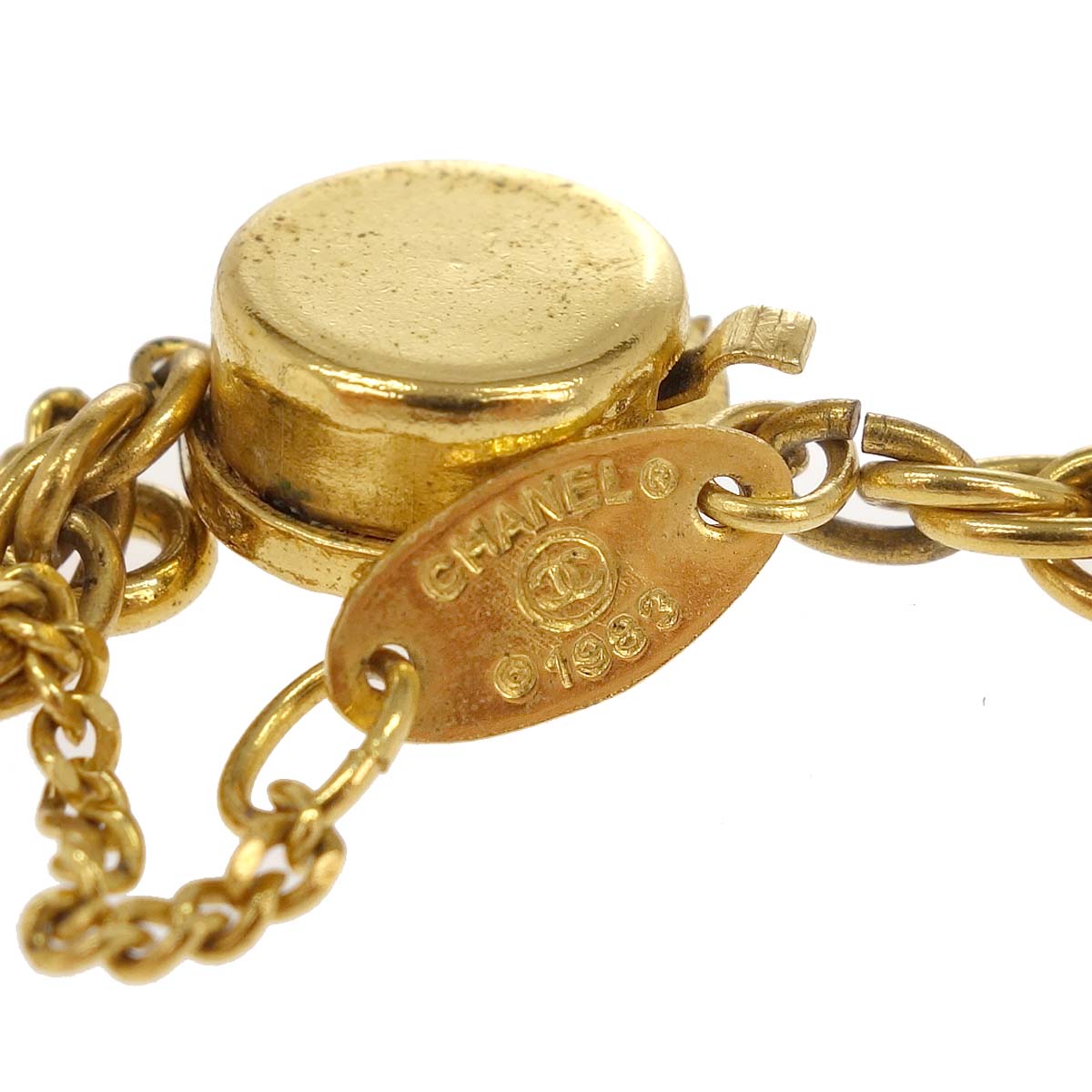 Chanel Long Chain Necklace Clover Gold Costume Pearl 1983