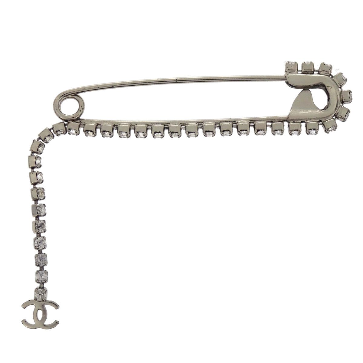 Chanel CC Dangle Brooch Pin Silver Rhinestone 01P