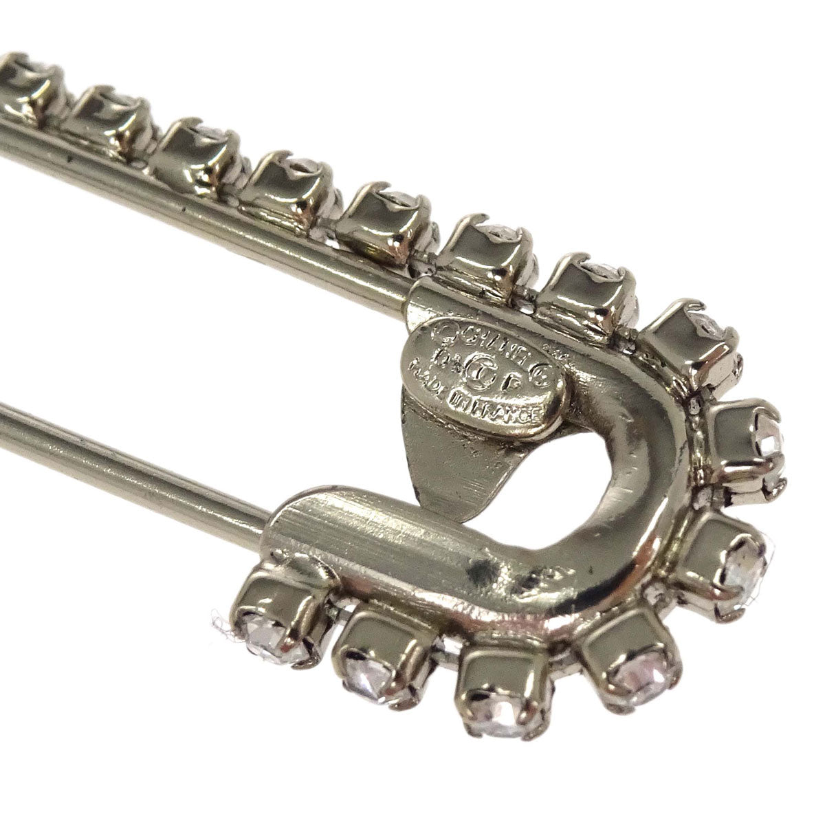 Chanel CC Dangle Brooch Pin Silver Rhinestone 01P