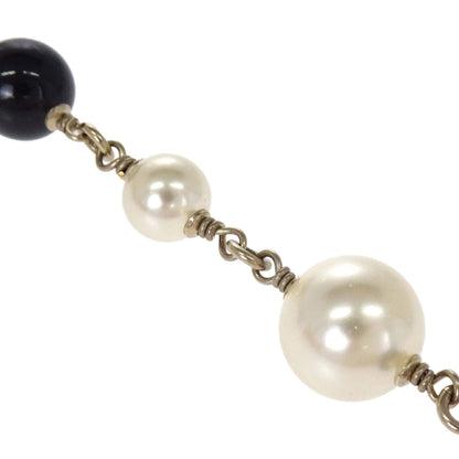 Chanel Long Chain Necklace CC Gold Black Costume Pearl B14V