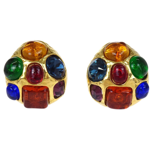 Chanel Teardrop Clip-On Earrings Gold Gripoix 26