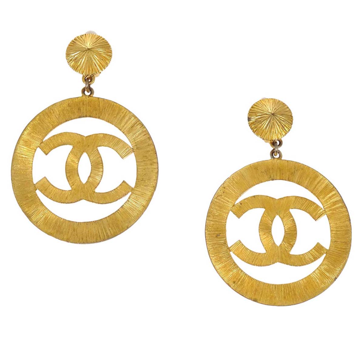 Chanel Dangle CC Hoop Clip-On Earrings Gold 93P