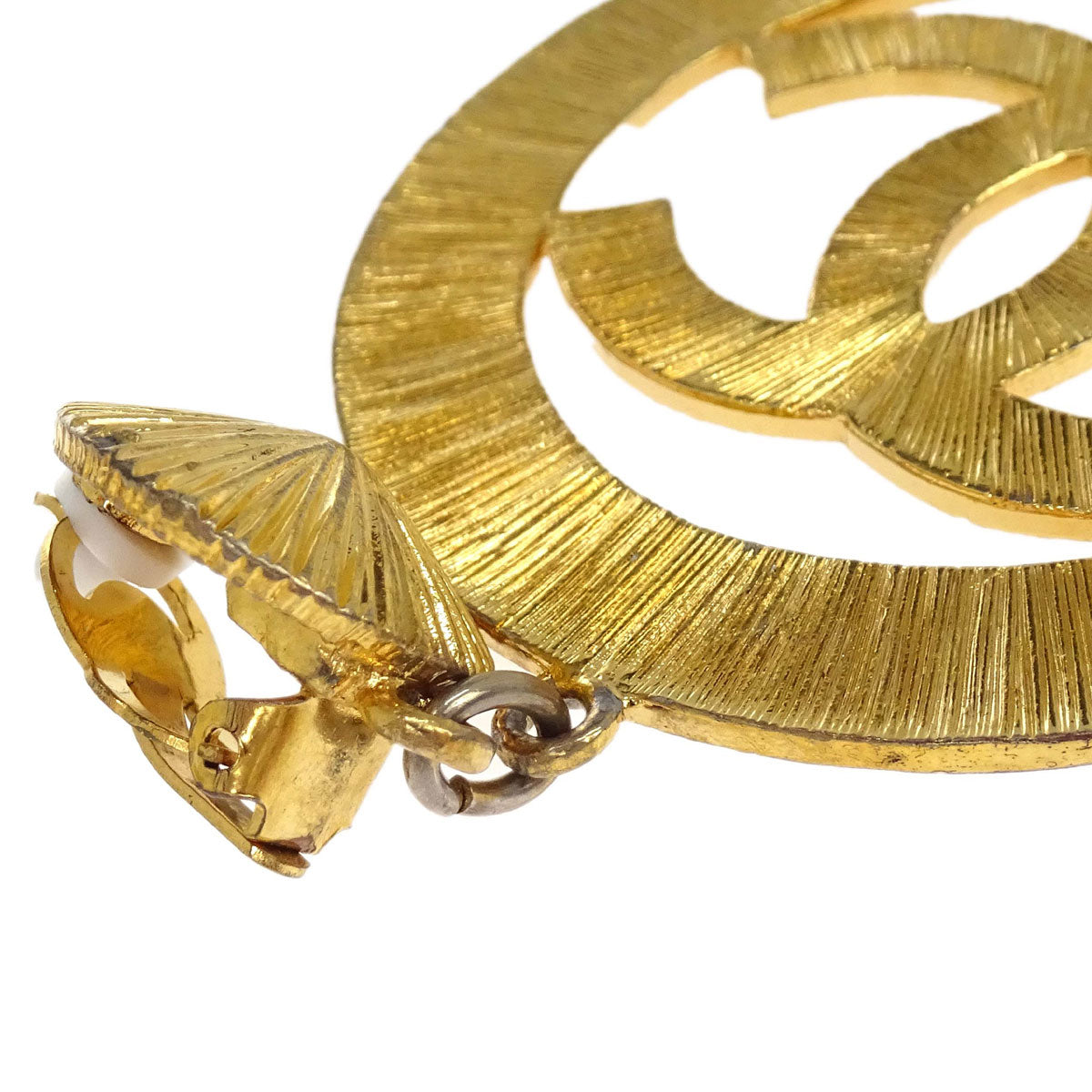 Chanel Dangle CC Hoop Clip-On Earrings Gold 93P