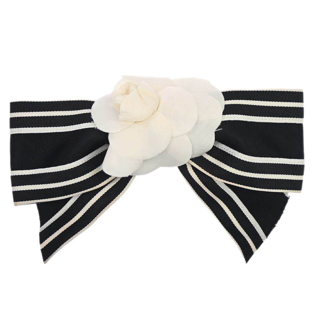 Chanel Camellia Bow Hair Barrette Black Satin Hair Accessories