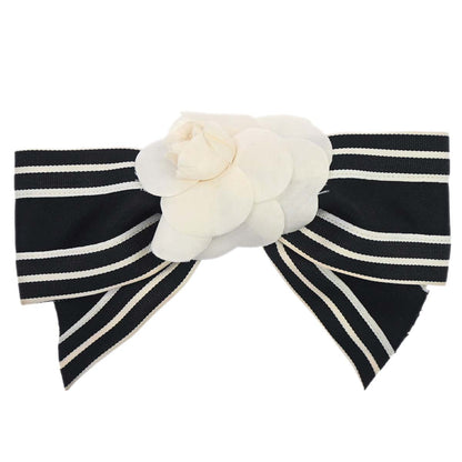 Chanel Camellia Bow Hair Barrette Black Satin Hair Accessories