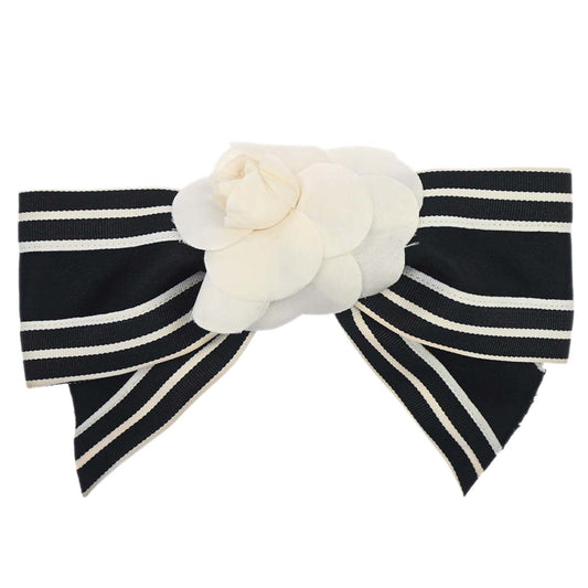Chanel Camellia Bow Hair Barrette Black Satin Hair Accessories