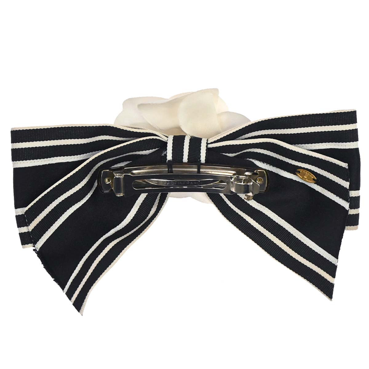 Chanel Camellia Bow Hair Barrette Black Satin Hair Accessories
