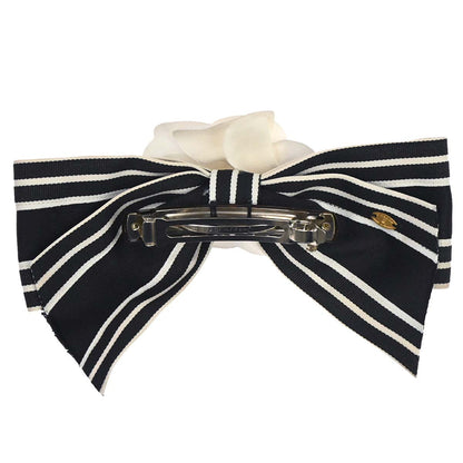Chanel Camellia Bow Hair Barrette Black Satin Hair Accessories