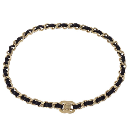 Chanel Gold Black Leather Turnlock Choker Necklace B12P