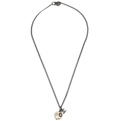 Chanel CC Necklace Pendant Silver Costume Pearl Rhinestone 08P