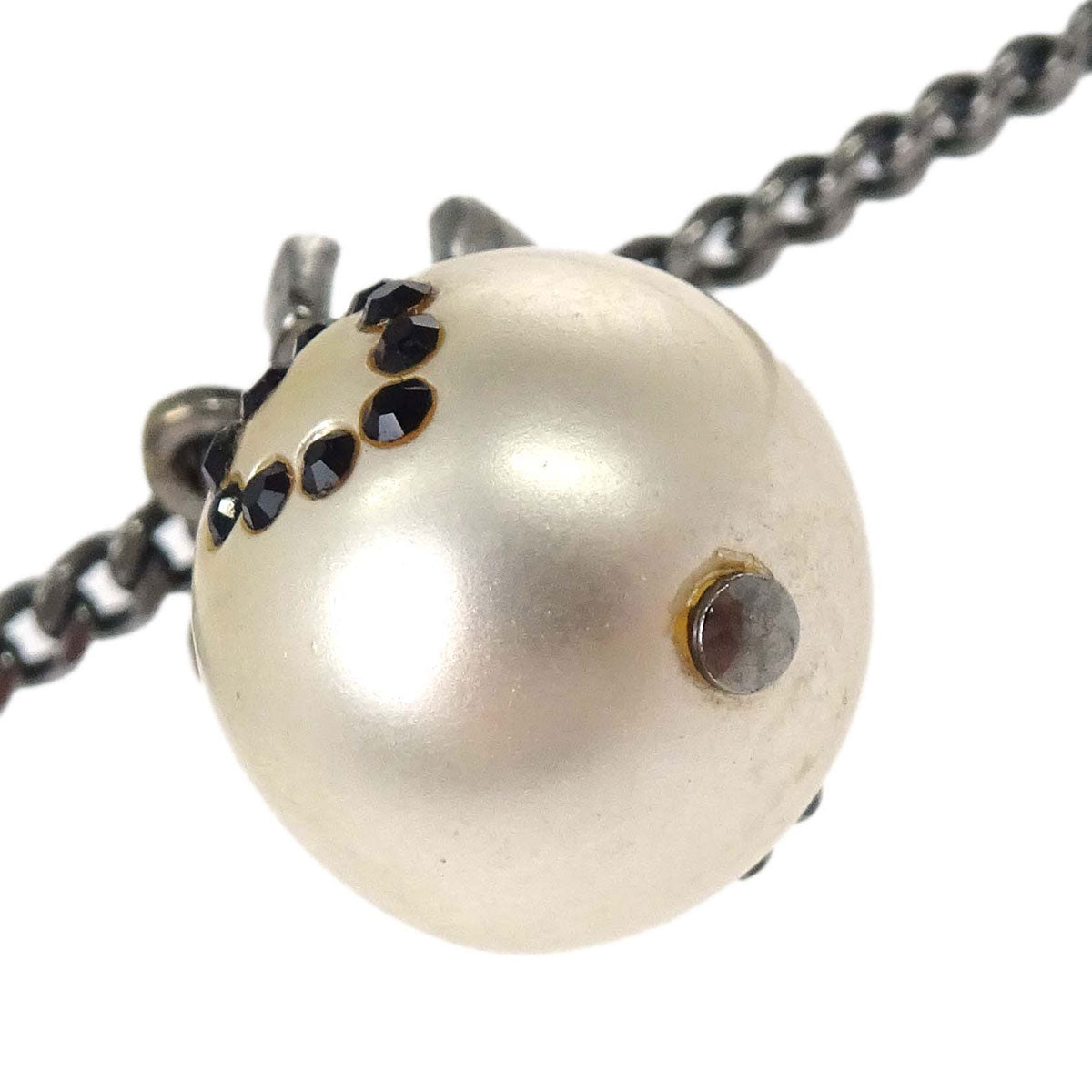 Chanel CC Necklace Pendant Silver Costume Pearl Rhinestone 08P