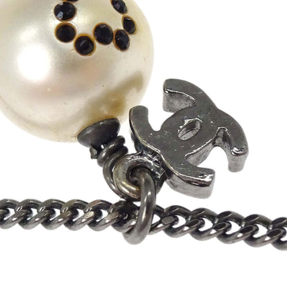 Chanel CC Necklace Pendant Silver Costume Pearl Rhinestone 08P