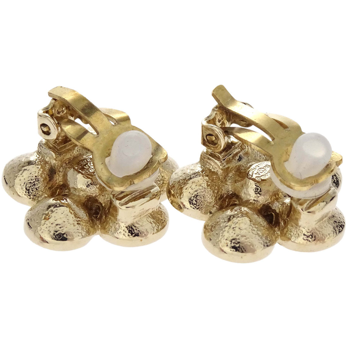 Chanel Flower Clip-On Earrings Gold Rhinestone 06A