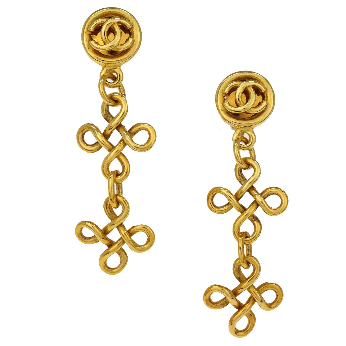Chanel Dangle Cross Clip-On Earrings Gold 93P/2930
