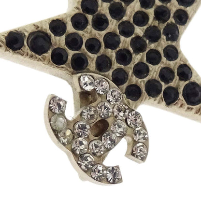 Chanel Pierced Earrings Rhinestone CC Star Crescent Moon Gold Black 08P