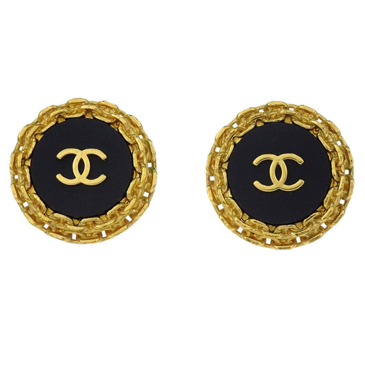 Chanel Button Clip-On Earrings Black 94P