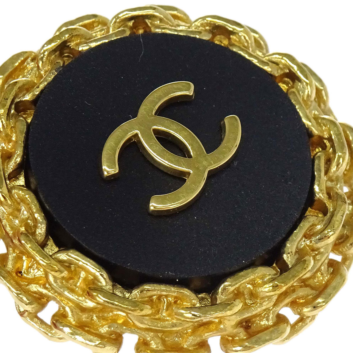 Chanel Button Clip-On Earrings Black 94P