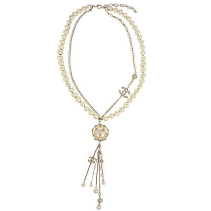 Chanel Chain Necklace Gold Costume Pearl Rhinestone A19C
